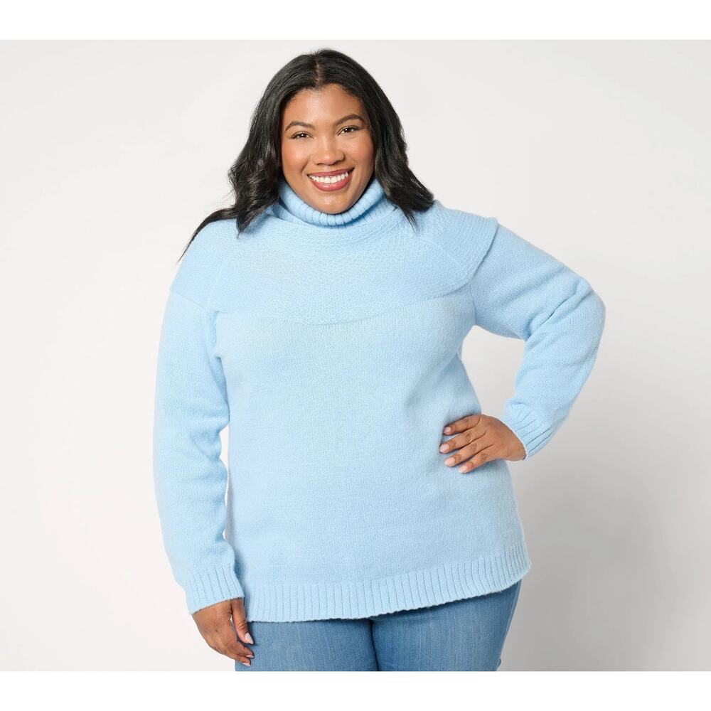 Susan Graver Turtleneck Sweater with Lurex Winter Sky Size Large Blue Pullover